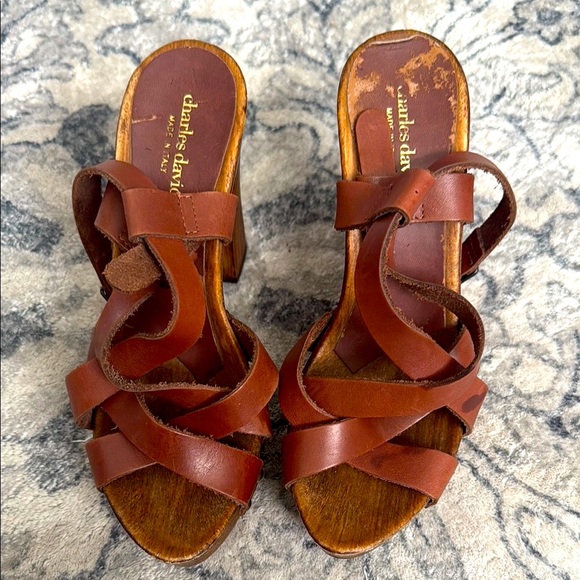 Charles David Brown Platform Sandals with Chunky Heel - Picture 3 of 6